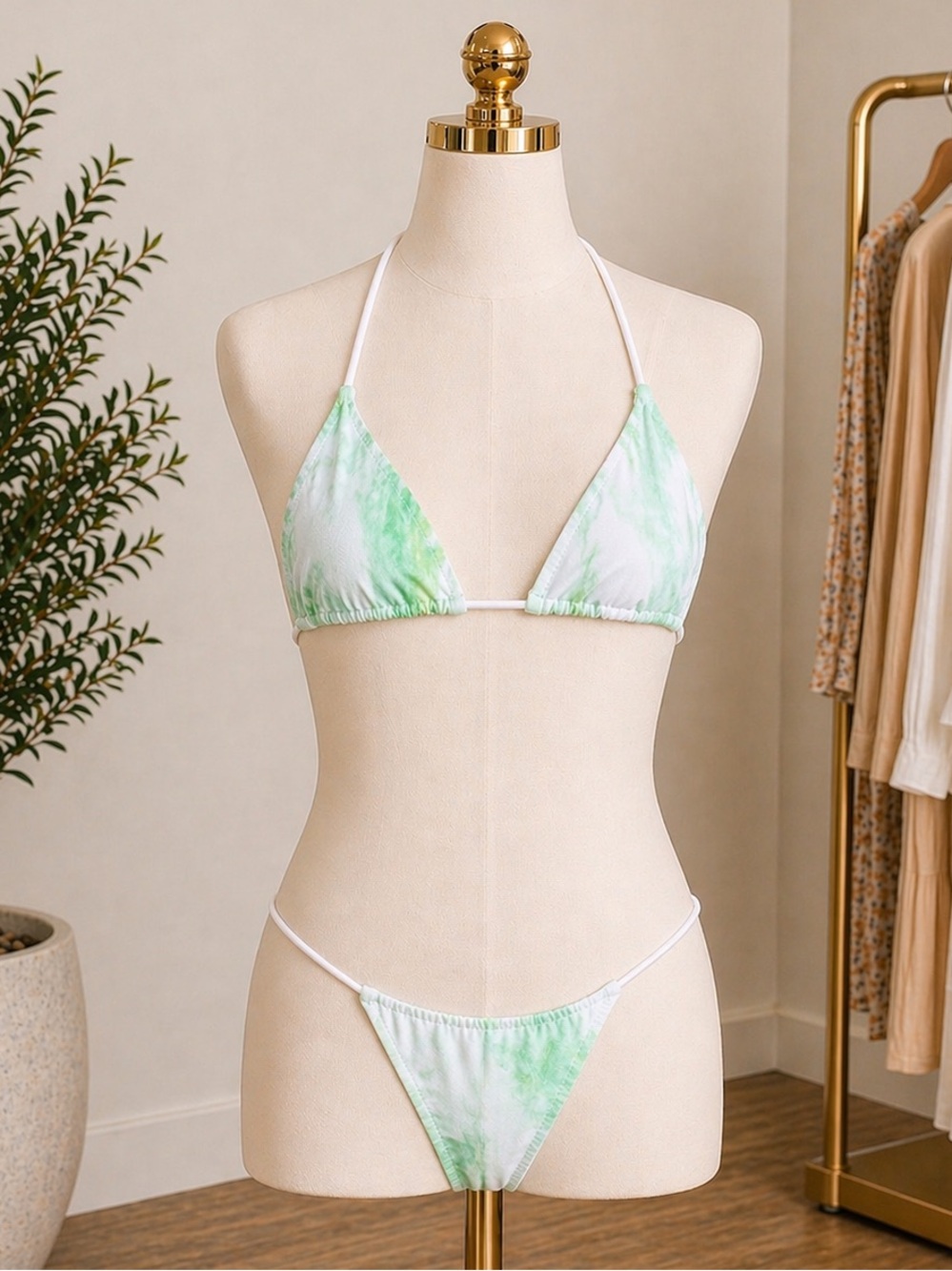 Good American Green Marble001 Matte Tiny Ties Bikini Top Sz 2 NWT MSRP $49